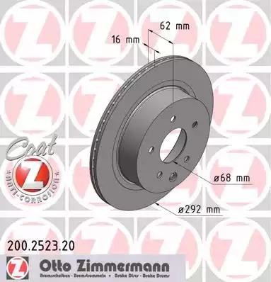 диск тормозной !задн. 292x16/62-5x114 \ Nissan X-Trail 2.0/2.5/2.2DCi 01> 200252320 ZIMMERMANN