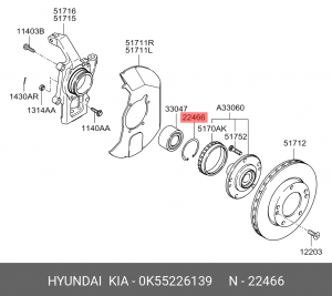 Кольцо стопорное KIA Sorento (06-) подшипника ступицы передней OE 0K55226139 HYUNDAI KIA
