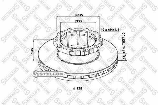 диск тормозной !438/195x45/135 10n-235-M14x1.5 \Omn MB O350/0404 85-00729-SX STELLOX