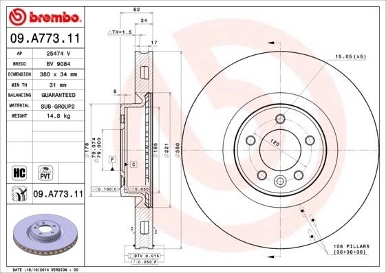 Диск тормозной 09.A773.11 09.A773.11 BREMBO