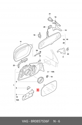 стекло зеркала правое! асферическое  Audi Q5 08>/Q7 06-15 VAG 8R0 857 536 F VAG