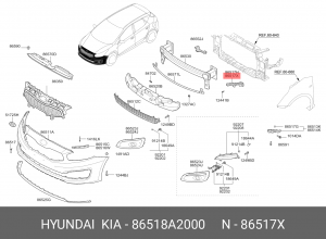 Кронштейн бампера KIA Ceed (12-) переднего правый OE 86518A2000 HYUNDAI KIA