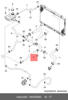 Шланг CHEVROLET Lacetti (J200) отопителя салона подводящий OE 96554383 GENERAL MOTORS