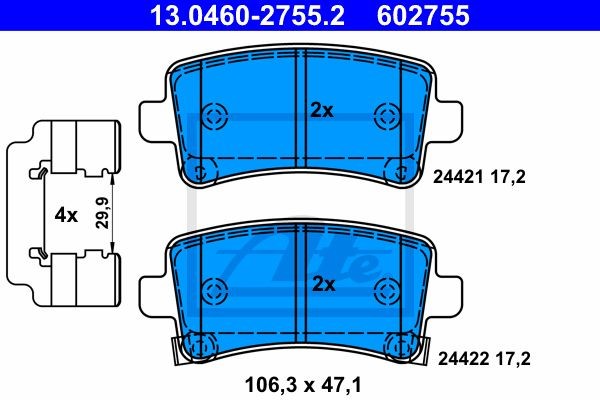 13.0460-2755.2 колодки дисковые задние!\ Opel Insignia all 08> 13.0460-2755.2 ATE