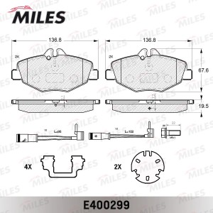 Колодки тормозные передние (с датчиком + болты) (Смесь Low-Metallic) (MB W211 02 E400299 MILES