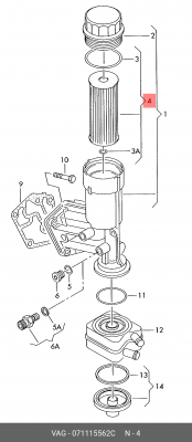 Фильтр масляный VW T5 (03-),Passat (05-),Touran,Tiguan AUDI A3,A4,A6 SKODA Octav 071 115 562 C VAG