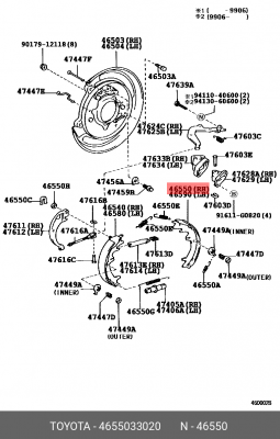 КОЛОДКА СТОЯНОЧНОГО ТОРМОЗА/SHOE ASSY, P 46550-33020 46550-33020 TOYOTA