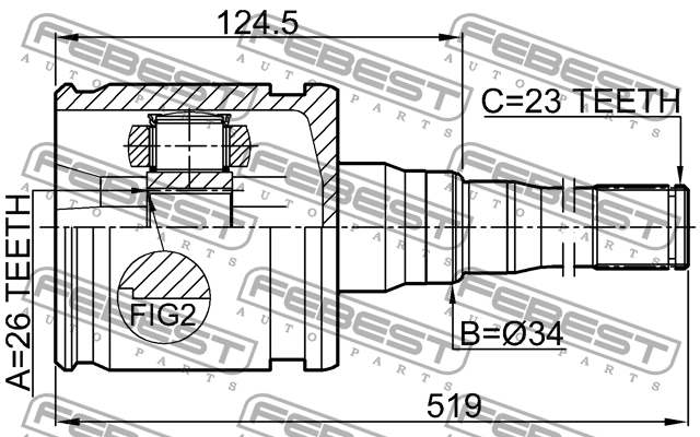ШРУС внутренний правый 26x28x23 0111-MCX20RH 0111-MCX20RH FEBEST