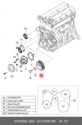 Шкив KIA Bongo 3 (06-) (2.9-J3) коленвала OE 231244X100 HYUNDAI KIA