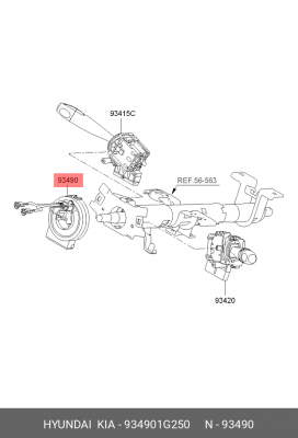Кольцо KIA Rio (05-) колеса рулевого контактное OE 934901G250 HYUNDAI KIA