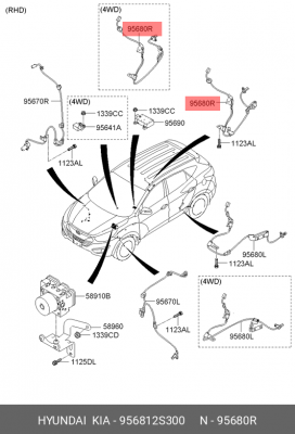 Датчик АБС HYUNDAI ix35 (10-) (2WD) колеса заднего правого OE 956812S300 HYUNDAI KIA