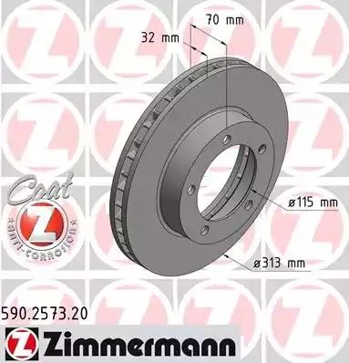 диск тормозной !перед. 313x32/70-5x144 \ Toyota Land Cruiser 100 4.7/4.2TD 98> 590.2573.20 ZIMMERMANN