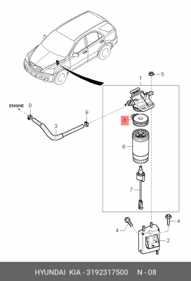 ПОДОГРЕВАТЕЛЬ ТОПЛИВА В СБОРЕ 12В (10702070/180519/0087664/196 - КОРЕЯ, РЕСПУБЛИ 3192317500 HYUNDAI KIA