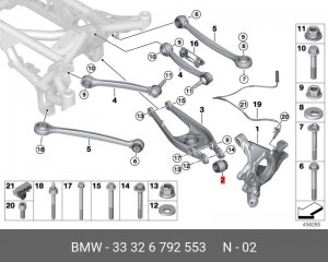 Сайлентблок BMW 1 (E81,E87,F20) 3 (E90,F30),X1 (E84),X3 (F25) кулака заднего пла 33 32 6 792 553 BMW