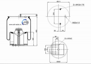 Рессора пневматическая со стаканом; (2 шп.+возд. / 8 отв.); BPW 36 С пластиковым RML7992CP BLACKTECH
