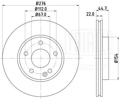 Диск торм. Mercedes A (W169) (04-)/B (W245) (05-) перед. d=276 (окраш.) (DF 1501 DF150117 TRIALLI