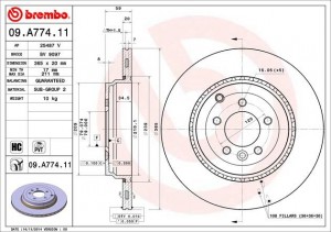 Диск тормозной LAND ROVER Range Rover Sport задний (1шт.) BREMBO 09.A774.11 BREMBO