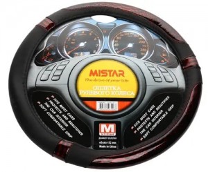 Оплетка руля (M) 37-39см черная с коричневой вставкой MISTAR MISSWC861BRM MISTAR