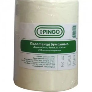 Бумага протирочная двухслойная в рулоне 200х200мм 750 листов PINGO 850771 PINGO