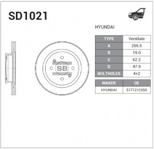 Диск тормозной HYUNDAI GETZ 1.1-1.6 02- с АБС передний SD1021 SD1021 SANGSIN