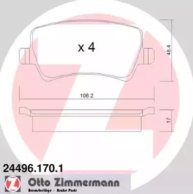 колодки дисковые !задн. 106x48x17 \ Ford Galaxy/Mondeo/S-max, Volvo S80 1.6-4.4/ 24496.170.1 ZIMMERMANN