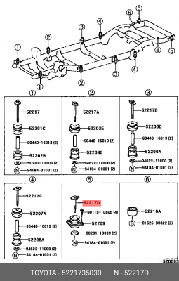 болт крепления подушки рамы кузова!\ Toyota 52217-35030 TOYOTA
