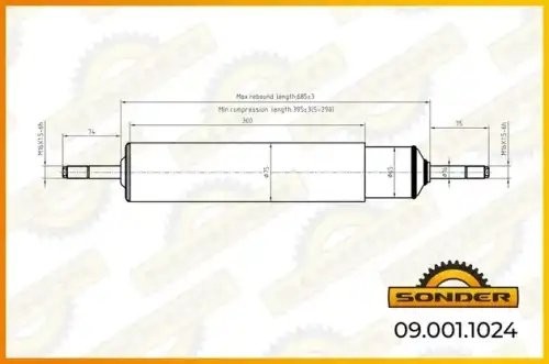 Амортизатор I/I 414-714 d16x68/d16x73 DAF 1398694 1696290 1944417 090011024 SONDER