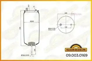 Пневморессора Premium без стакана 1 шп.+штуц. / 1 шп. — 3 года безусловной гаран 090030169 SONDER