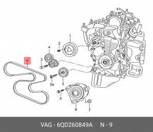 Ремень приводной поликлиновой 6PK1736 VW Tiguan (08-11) OE 6QD 260 849 A VAG