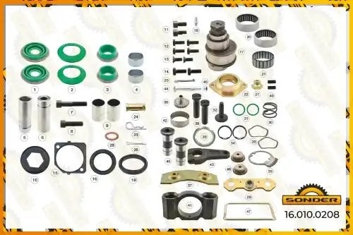Аналог 16480. РМК суппорта MERITOR DX 195 Полный комплект, правый, 59 деталей 160100208 SONDER