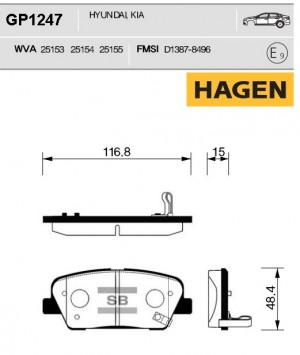 колодки дисковые задние! HAGEN\ Hyundai Santa Fe, KIA Sorento 2.4/2.0D/2.2D 09> GP1247 HAGEN