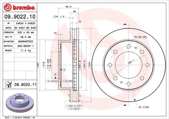 Диск тормозной CHEVROLET Silverado передний (1шт.) BREMBO 09.9022.11 BREMBO