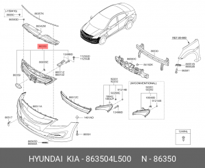 РЕШЕТКА РАДИАТОРА СОЛЯРИС 2014 863504L500 HYUNDAI KIA