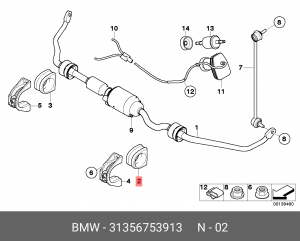 втулка стабилизатора переднего! \ BMW E60/E61/E63/E64/E65/E66/E67 01> 31 35 6 753 913 BMW
