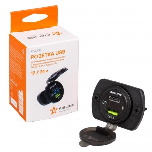 Розетка автомобильная встраиваемая влагозащищенная 12-24V 1 USB + 1 Type C (6.5V AEBJ200 AIRLINE
