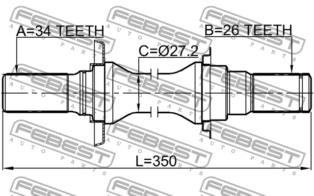 Полуось правая 34X350X26 CHEVROLET EPICA (V200) 2003-2006 1012-V200ATRH 1012-V200ATRH FEBEST