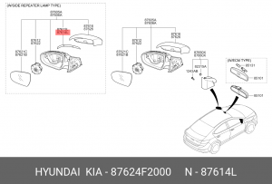 Повторитель поворота HYUNDAI Elantra (16-) правый (в зеркало) OE 87624F2000 HYUNDAI KIA