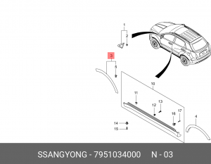Молдинг крыла SSANGYONG Actyon (10-) переднего левого OE 7951034000 SSANG YONG