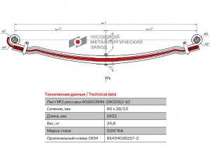 лист рессоры! передней №2  MAN TGA/TGS/TGX 3 902603MN290210210 OMK AUTO
