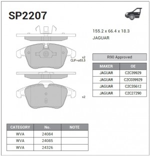 Колодки тормозные дисковыеCitroen C5 1.8/2.0/1.6HDi/2.0HDi 08 SP2207 SP2207 SANGSIN
