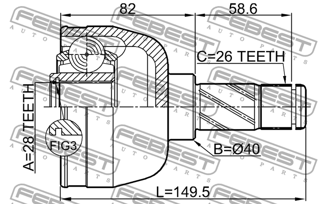 ШРУС ВНУТРЕННИЙ ЛЕВЫЙ 28X40X26 подходит для FORD MONDEO CA2 2007-2014 [EU] 2111- 2111-GALLH FEBEST