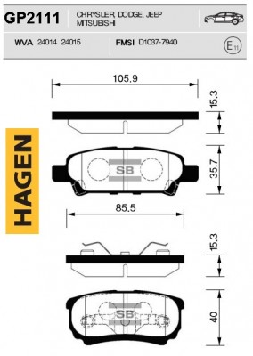 Колодки тормозные MITSUBISHI Lancer (08-) задние (4шт.) HAGEN SANGSIN GP2111 SANGSIN