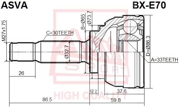 ШРУС НАРУЖНЫЙ 33x65x30 [12] BXE70 BX-E70 ASVA