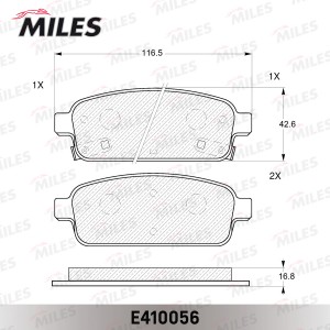 Колодки тормозные задние (без датчика) (Смесь Low-Metallic) (CHEVROLET CRUZE (J3 E410056 MILES