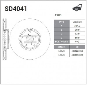 Диск тормозной передн левый LEXUS GS/IS 05- SD4041 SD4041 SANGSIN