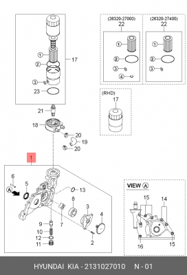 Насос масляный HYUNDAI Santa Fe (05-),Tucson (05-) KIA Sportage (05-) OE 2131027010 HYUNDAI KIA