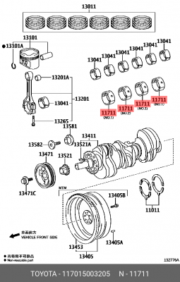 Вкладыши коренные std 11701-5003205 11701-50032-05 TOYOTA