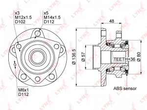 Ступица передняя в сборе (с ABS, 3 крепежных отверстия) подходит для AUDI A3(8P/ WH-1119 LYNXAUTO