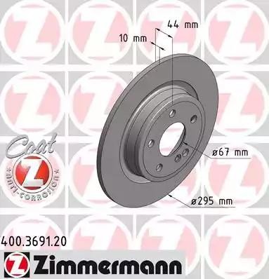 диск тормозной !задн. 295x10/44-5x112 \ MB W176/W246/C117/X156 1.8-2.0 13> 400.3691.20 ZIMMERMANN
