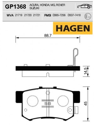 колодки дисковые задние! HAGEN\ Honda CR-V/FR-V 1.7/2.0 02>/Stream 1.7/2.0 01> GP1368 HAGEN